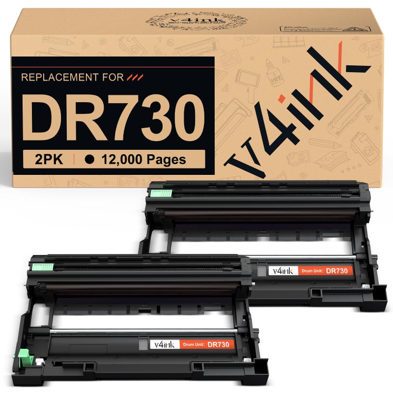 v4ink 2PK Compatible DR730 Drum Replacement for Brother DR-730 DR-760 Drum for Brother HL-L2325DW HL-L2350DW HL-L2370DW HL L2390DW L2395DW DCP-L2550DW MFC L2690DW L2710DW L2717DW L2750DW (NOT Toner) - Image 1